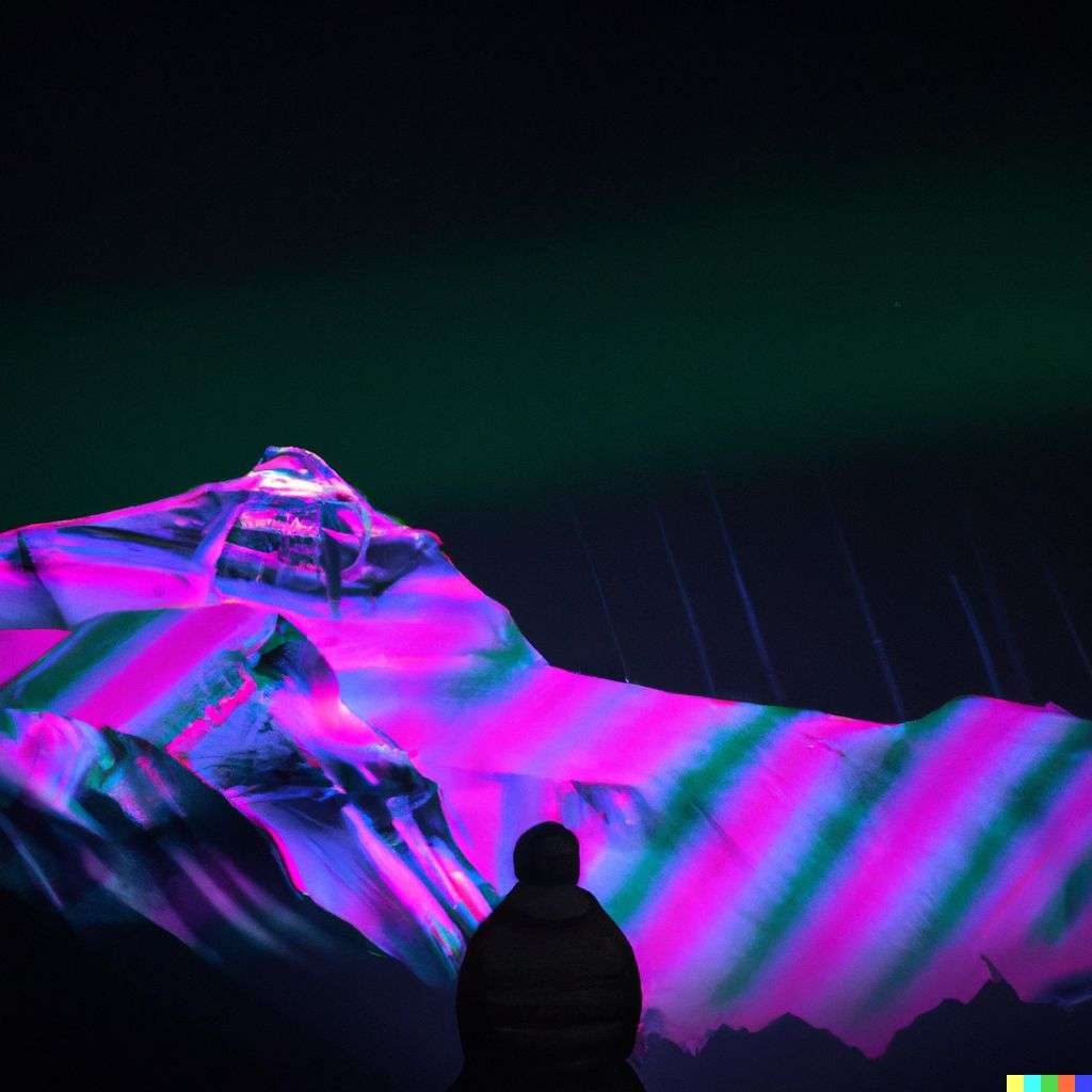 someone gazing at Mount Everest, laser light show